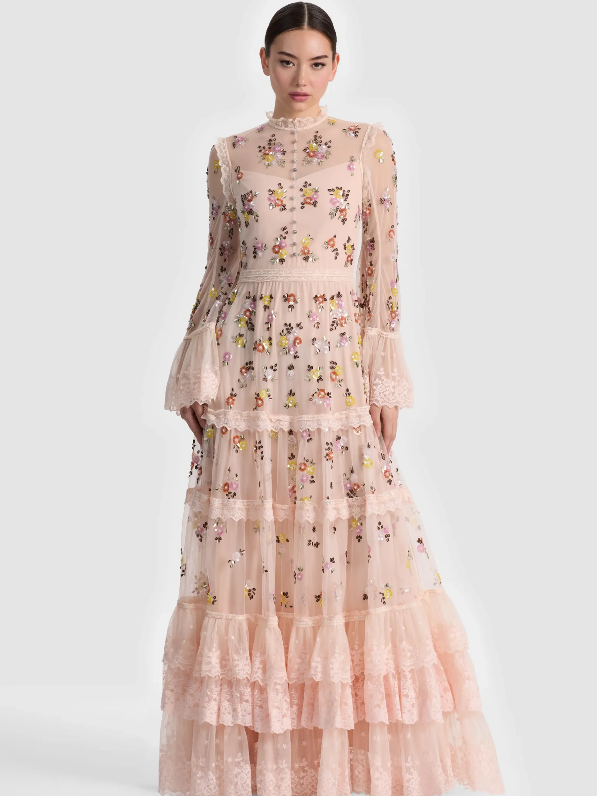 Alice and Olivia ALLEGRA EMBELLISHED LACE MAXI GOWN