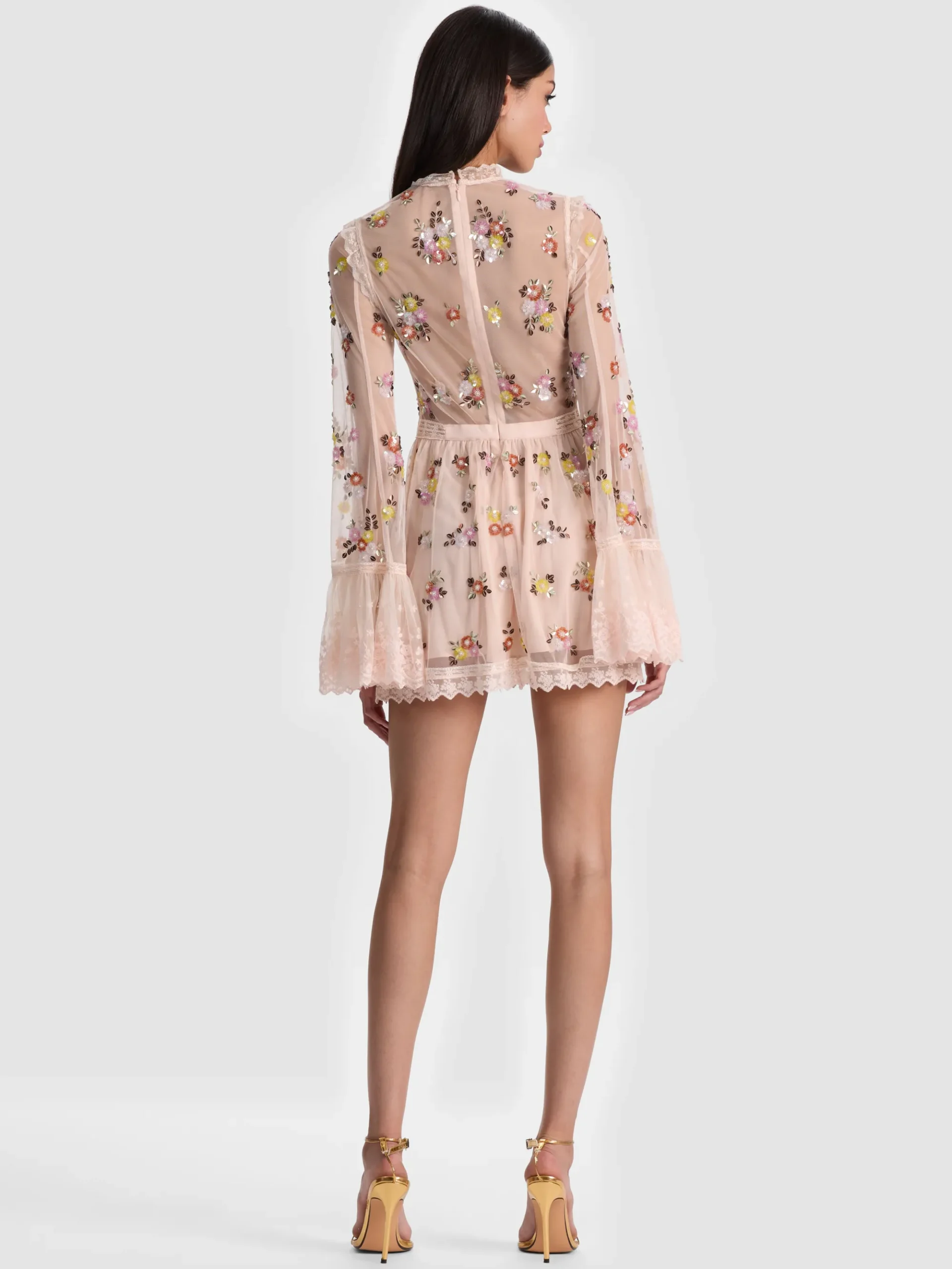 Alice and Olivia ALLEGRA EMBELLISHED LACE MINI GOWN
