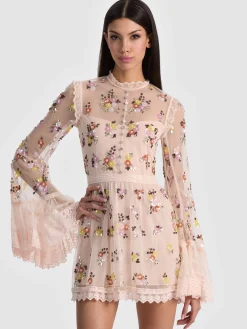 Alice and Olivia ALLEGRA EMBELLISHED LACE MINI GOWN