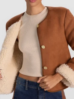Alice and Olivia ALMA VEGAN SUEDE TEDDY JACKET