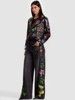 Alice and Olivia A+O X GRATEFUL DEAD CODY VEGAN MOTO JACKET
