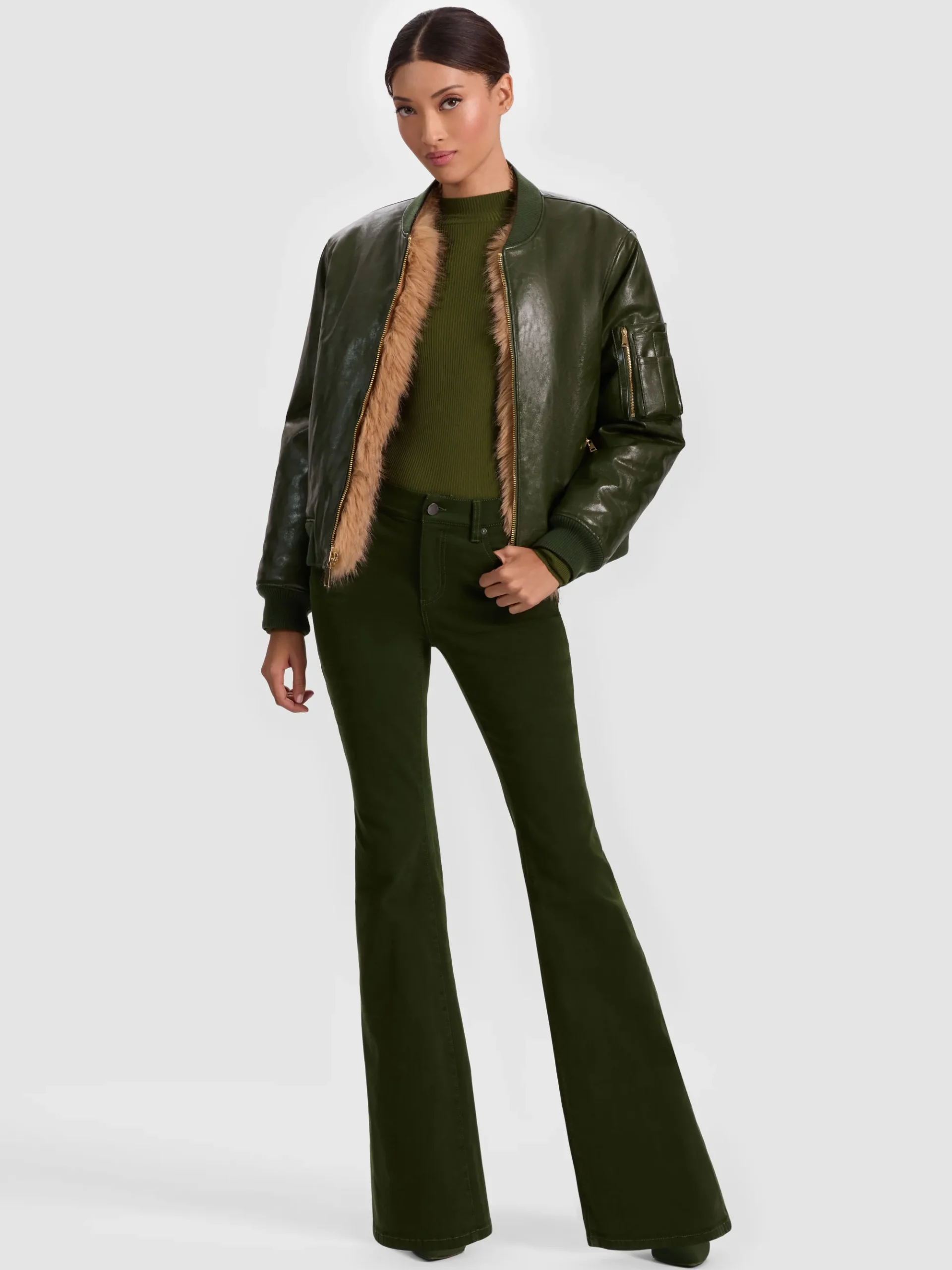 Alice and Olivia BECKY REVERSIBLE FAUX FUR BOMBER JACKET