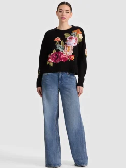 Alice and Olivia BELVA FLORAL JACQUARD CREWNECK