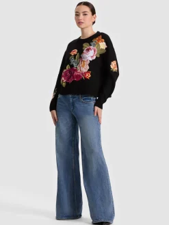 Alice and Olivia BELVA FLORAL JACQUARD CREWNECK