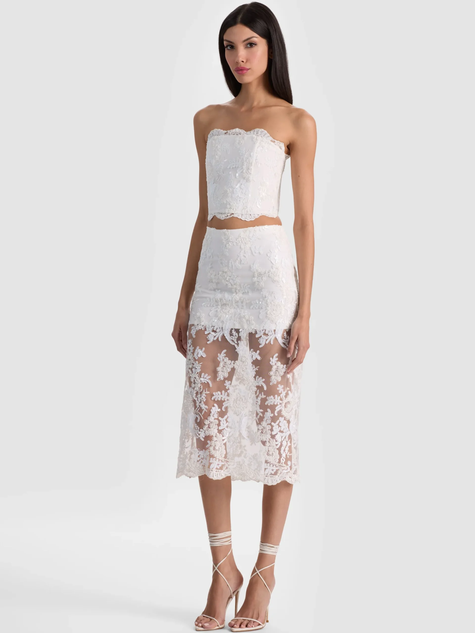 Alice and Olivia CERESI EMBELLISHED LACE BANDEAU TOP