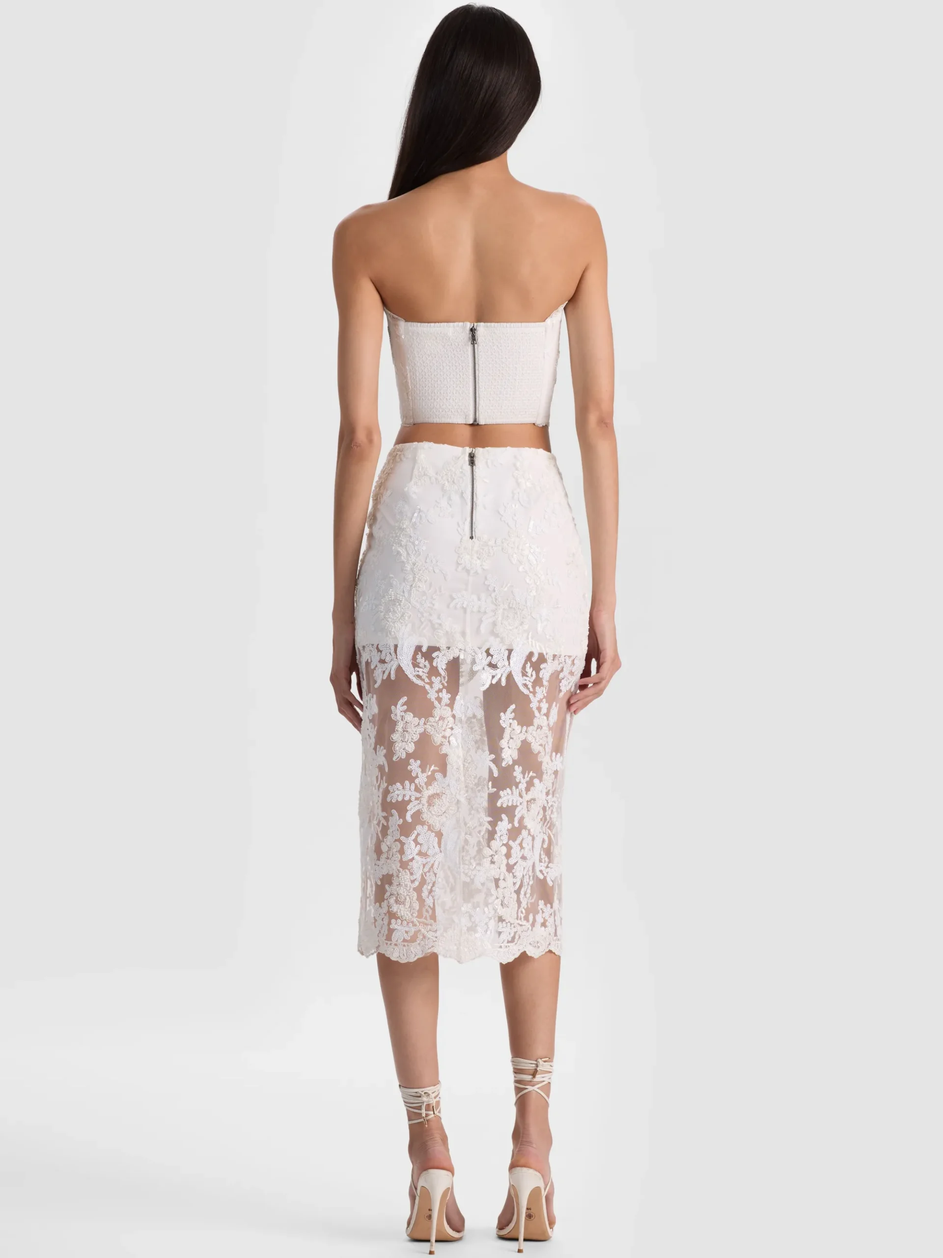 Alice and Olivia CERESI EMBELLISHED LACE BANDEAU TOP