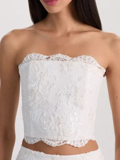 Alice and Olivia CERESI EMBELLISHED LACE BANDEAU TOP