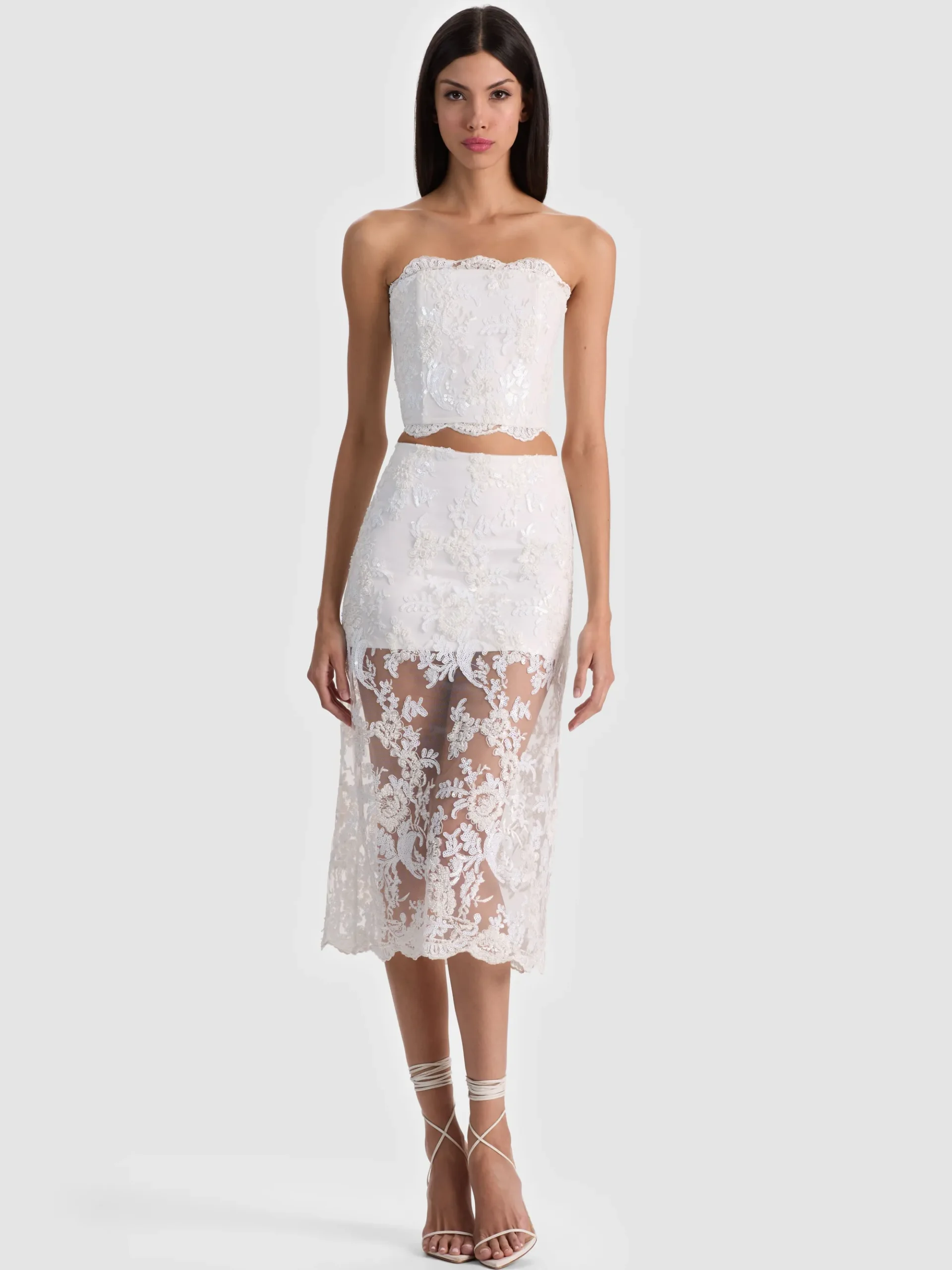 Alice and Olivia CERESI EMBELLISHED LACE BANDEAU TOP
