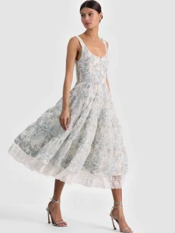 Alice and Olivia CHARLOTTE LACE MIDI DRESS