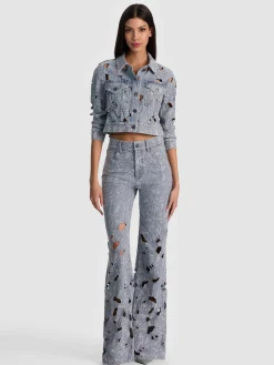 Alice and Olivia CHLOE LASER-CUT DENIM JACKET