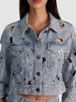 Alice and Olivia CHLOE LASER-CUT DENIM JACKET