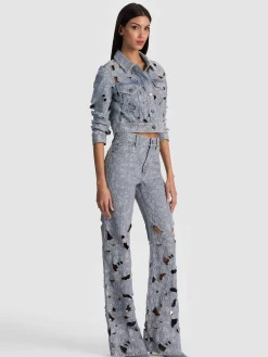 Alice and Olivia CHLOE LASER-CUT DENIM JACKET