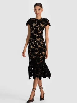 Alice and Olivia CLOVER OPEN BACK MIDI DRESS