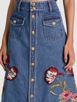 Alice and Olivia DAHLIA EMBROIDERED DENIM SKIRT