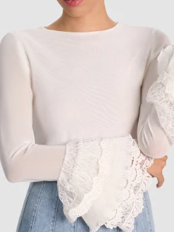 Alice and Olivia DELAINA TOP WITH RUFFLE CUFF