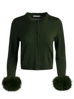 Alice and Olivia DOLLIE FAUX FUR CUFF CARDIGAN