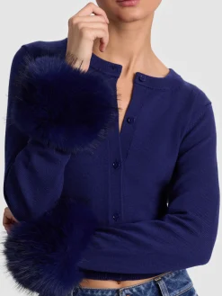 Alice and Olivia DOLLIE FAUX FUR CUFF CARDIGAN