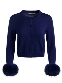 Alice and Olivia DOLLIE FAUX FUR CUFF CARDIGAN