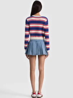 Alice and Olivia DOLLIE STRIPED CABLE CARDIGAN