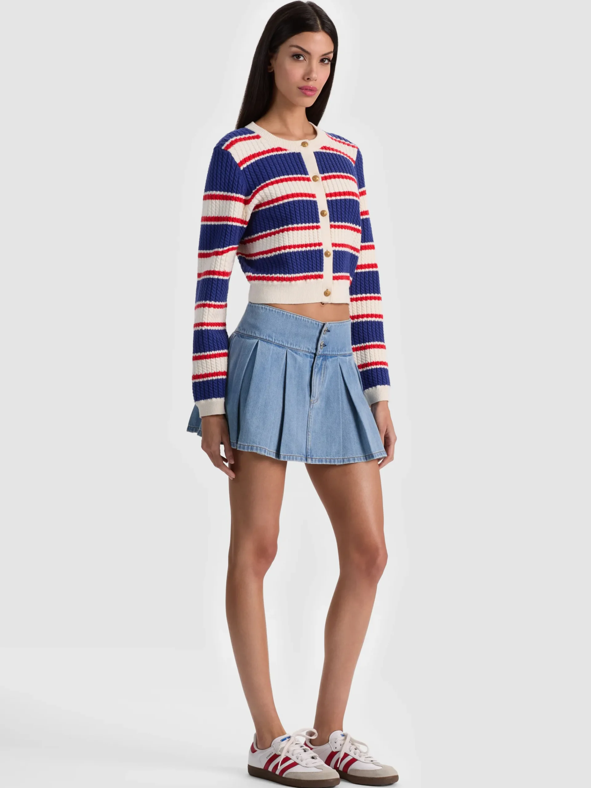 Alice and Olivia DOLLIE STRIPED CABLE CARDIGAN