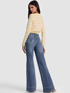 Alice and Olivia DOLLIE STRIPED CASHMERE CARDIGAN