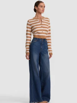 Alice and Olivia DOLLIE STRIPED CASHMERE CARDIGAN