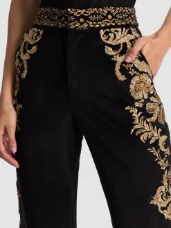 Alice and Olivia DYLAN EMBROIDERED VELVET PANT