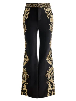 Alice and Olivia DYLAN EMBROIDERED VELVET PANT
