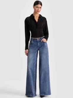 Alice and Olivia EDIE SEAMED CORSET BUTTON DOWN