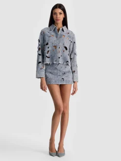 Alice and Olivia FINELY LASER-CUT DENIM SHIRT