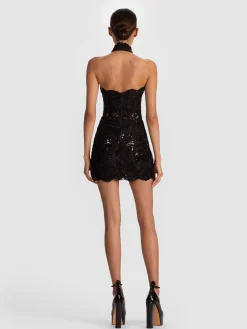 Alice and Olivia GEORGIE EMBELLISHED LACE MINI DRESS