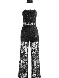 Alice and Olivia GEORGIE EMBELLISHED LACE JUMPSUIT