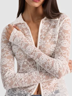 Alice and Olivia KARA LACE BUTTON DOWN