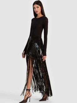 Alice and Olivia KENDRA SEQUIN FRINGE MAXI SKIRT