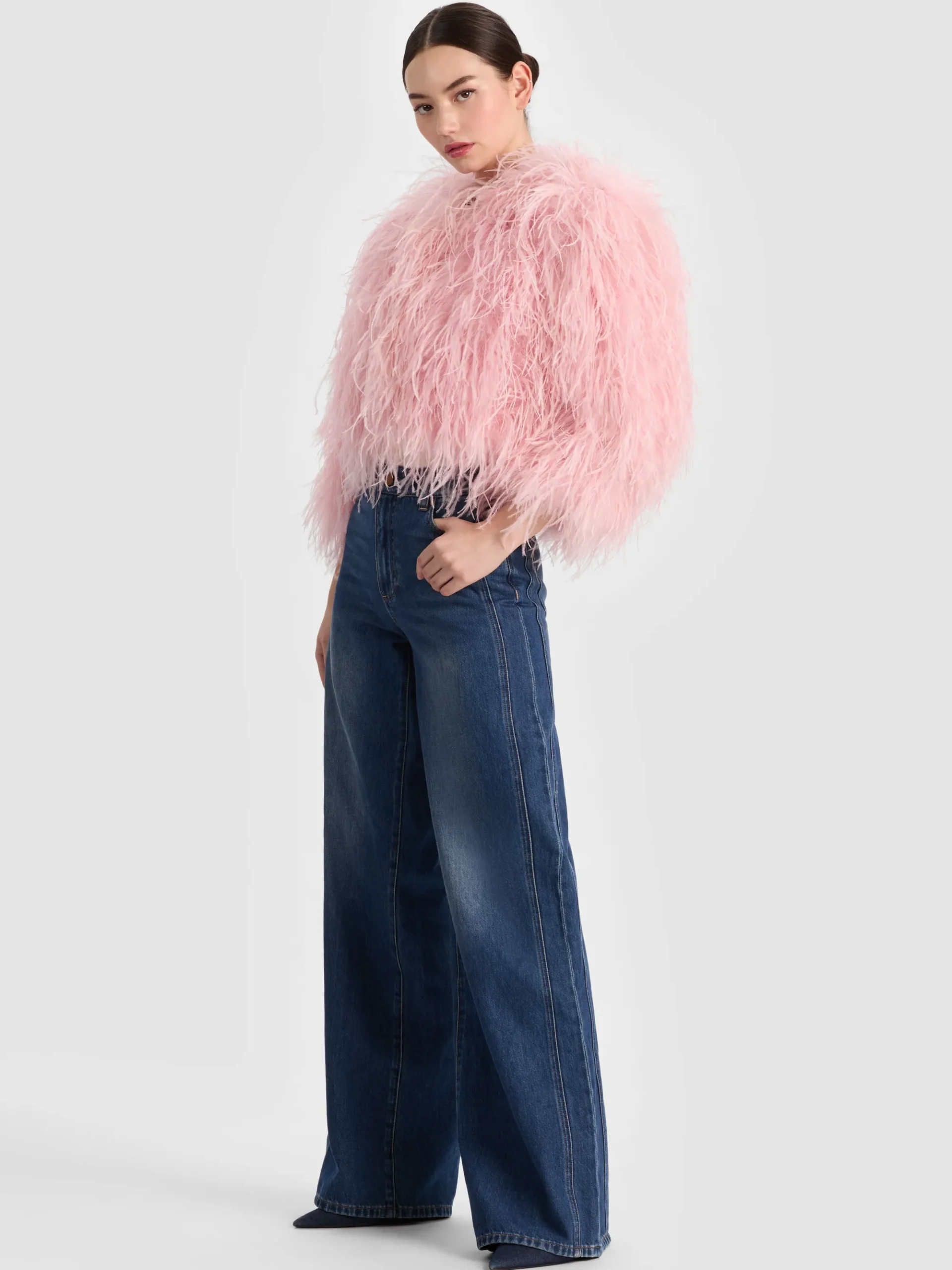 Alice and Olivia KIDMAN FEATHERED JACKET