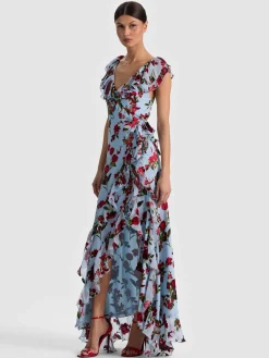 Alice and Olivia KRISTEN RUFFLE WRAP MAXI DRESS
