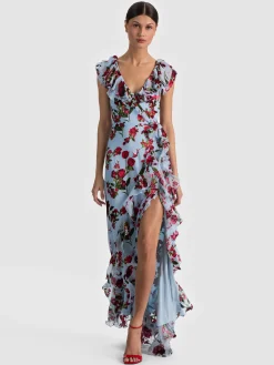Alice and Olivia KRISTEN RUFFLE WRAP MAXI DRESS
