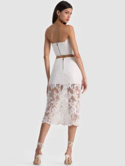 Alice and Olivia MEDINE EMBELLISHED LACE MIDI SKIRT