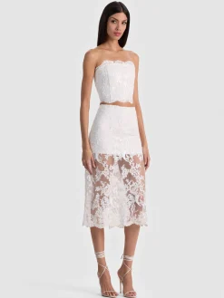 Alice and Olivia MEDINE EMBELLISHED LACE MIDI SKIRT