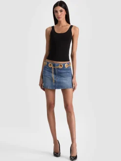 Alice and Olivia MORGANA CHAIN BELT DENIM MINI SKIRT