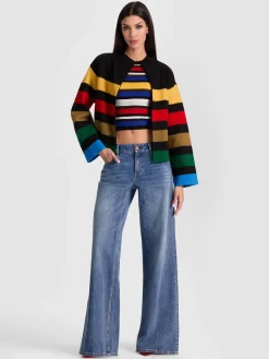 Alice and Olivia PEARSON STRIPED SWEATER JACKET