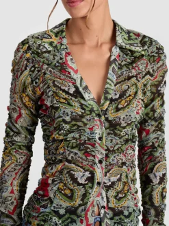 Alice and Olivia PORTIA MESH BUTTON DOWN