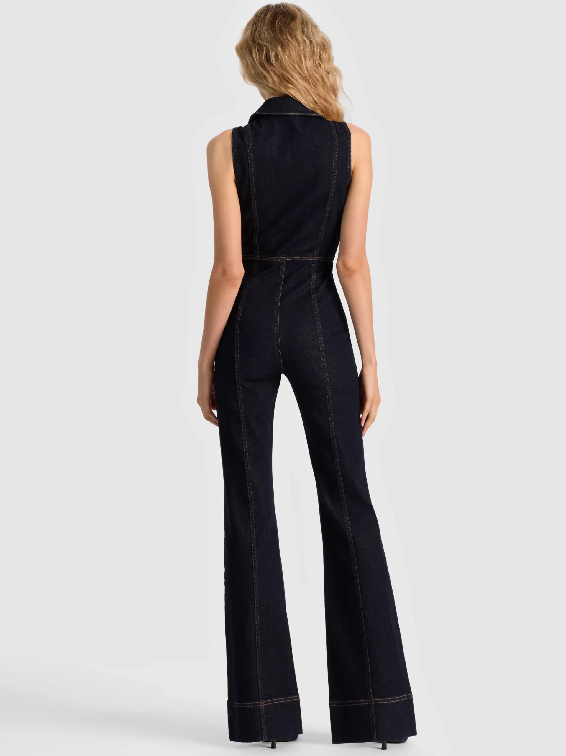 Alice and Olivia RACHEL SLEEVELESS DENIM JUMPSUIT