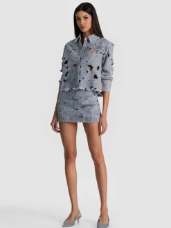 Alice and Olivia RUBI LASER-CUT DENIM SKIRT