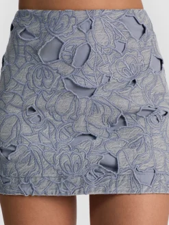 Alice and Olivia RUBI LASER-CUT DENIM SKIRT