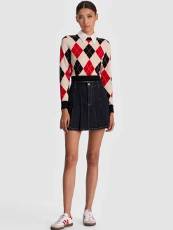 Alice and Olivia SUZIE DENIM PLEATED MINI SKIRT