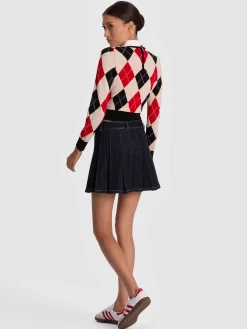 Alice and Olivia SUZIE DENIM PLEATED MINI SKIRT