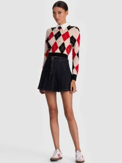 Alice and Olivia SUZIE DENIM PLEATED MINI SKIRT
